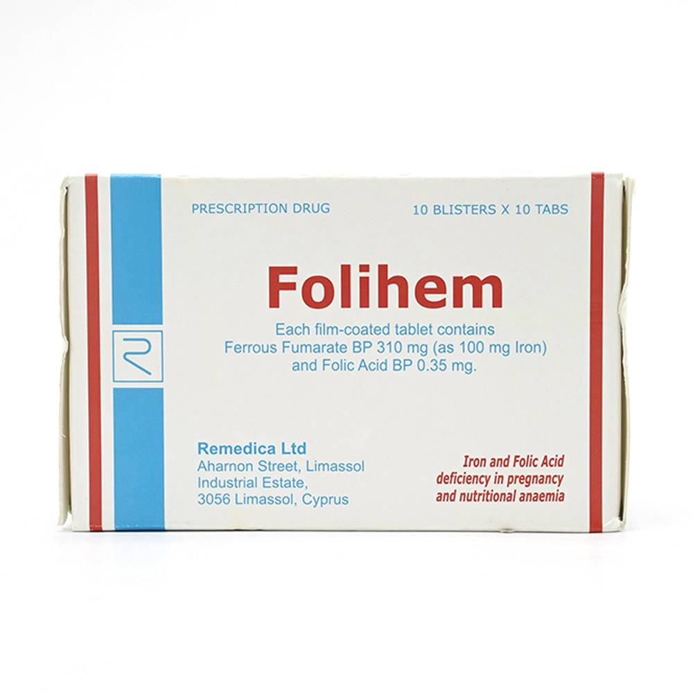 Thuốc Folihem Remedica phòng ngừa thiếu máu do thiếu sắt và acid folic trong thai kỳ (10 vỉ x 10 viên)