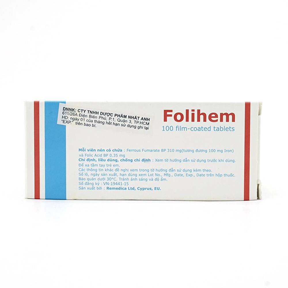 Thuốc Folihem Remedica phòng ngừa thiếu máu do thiếu sắt và acid folic trong thai kỳ (10 vỉ x 10 viên)