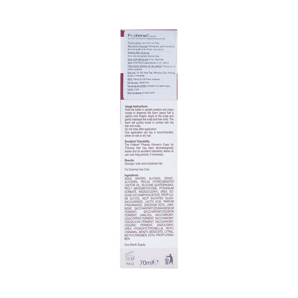 Dưỡng chất Foltène Pharma Foam Women Thinning Hair hỗ trợ giảm gãy rụng tóc cho nữ (70ml)