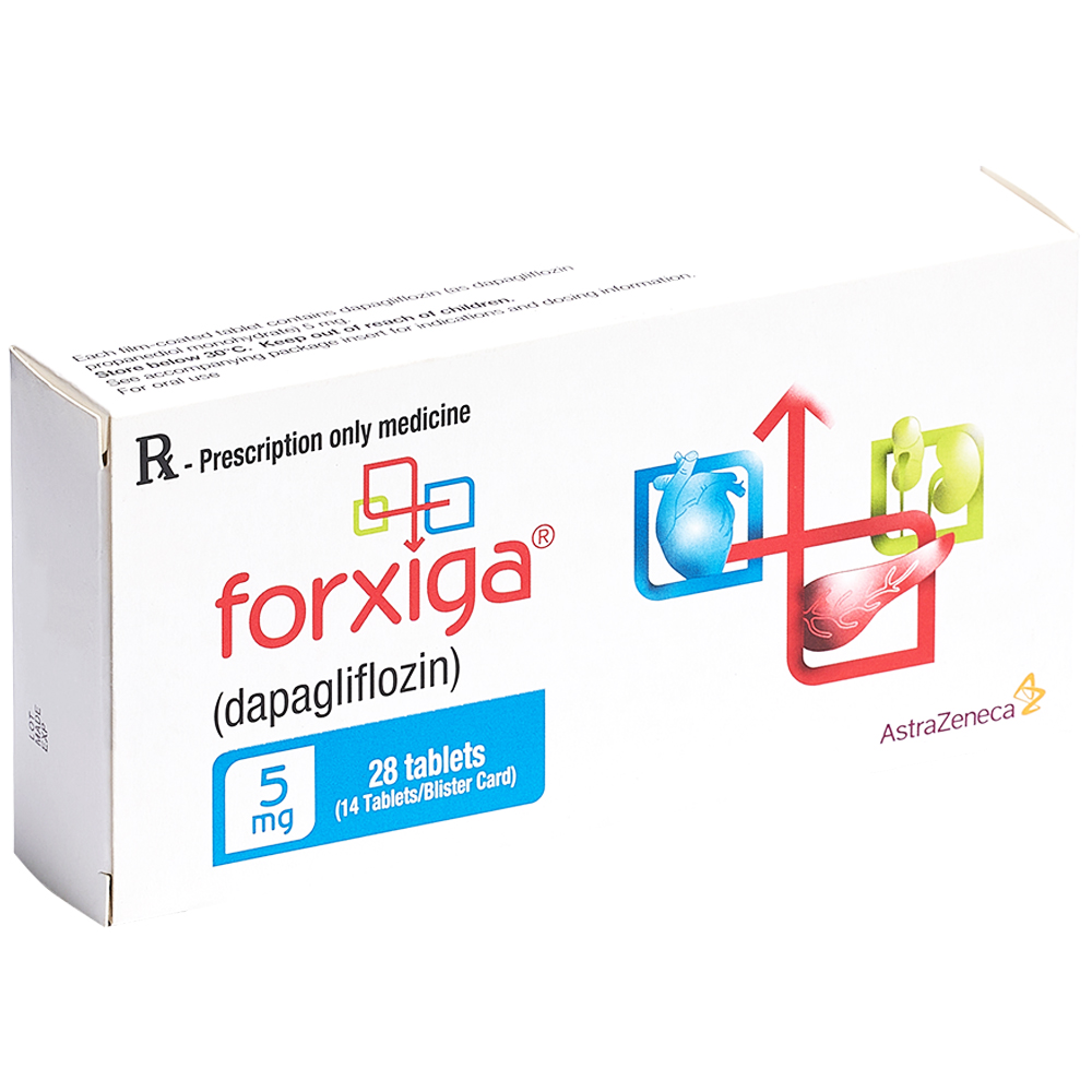 Thuốc Forxiga AstraZeneca điều trị đái tháo đường típ 2, suy tim, bệnh thận mạn (2 vỉ x 14 viên)