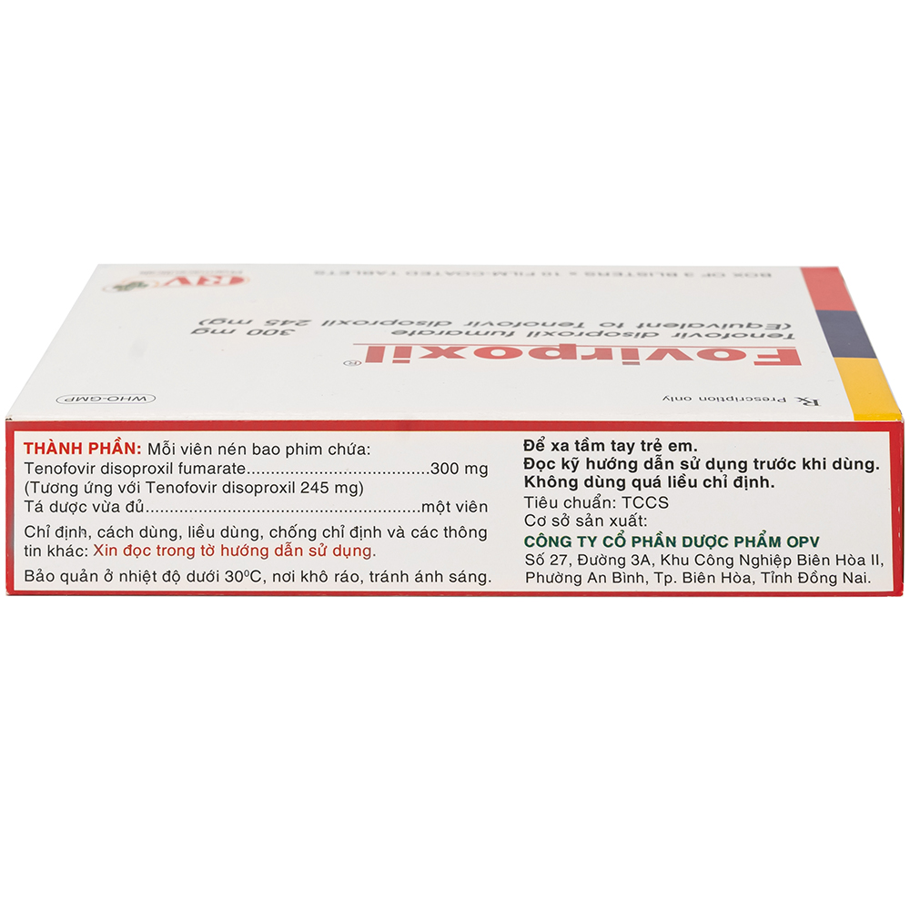 Thuốc Fovirpoxil 300mg OPV điều trị viêm gan B mạn tính và HIV-1 ở người lớn (3 vỉ x 10 viên)
