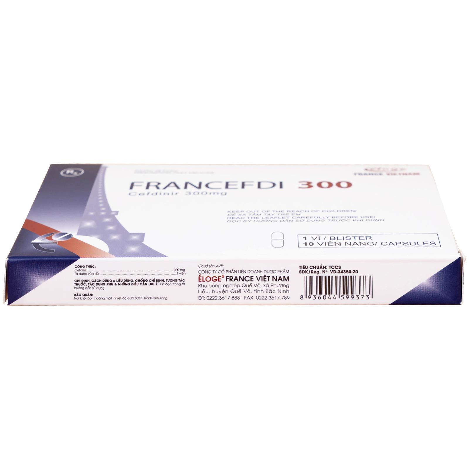 Thuốc Francefdi 300mg Eloge trị viêm họng, viêm amidan, viêm xoang, viêm phế quản (1 vỉ x 10 viên)