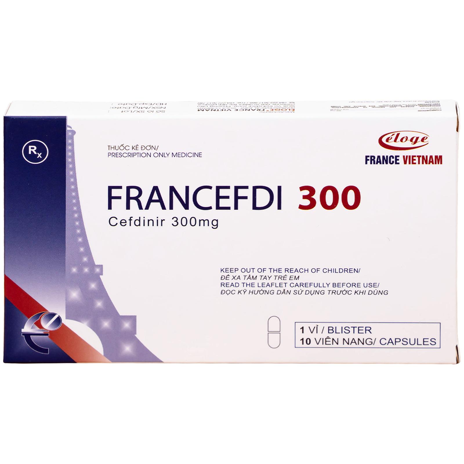 Thuốc Francefdi 300mg Eloge trị viêm họng, viêm amidan, viêm xoang, viêm phế quản (1 vỉ x 10 viên)