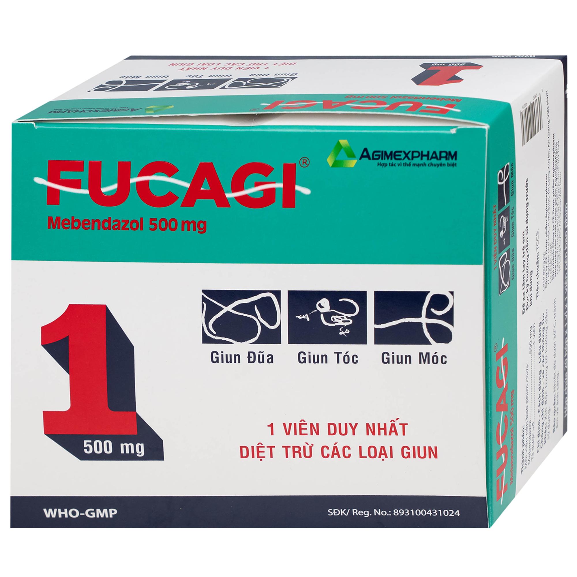 Thuốc Fucagi 500mg Agimexpharm điều trị nhiễm một hoặc nhiều loại giun đường ruột (1 viên)