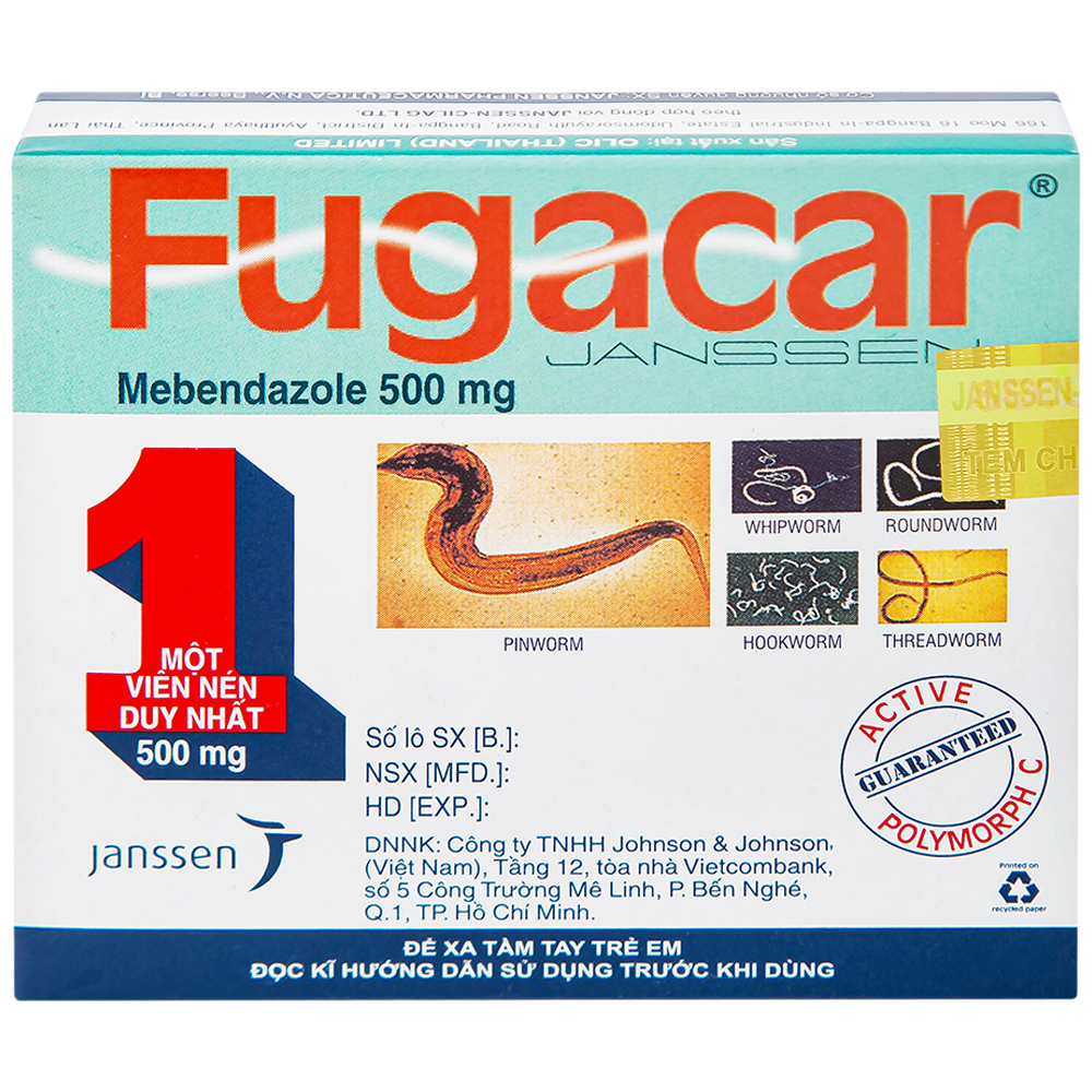 Thuốc Fugacar Janssen không vị điều trị nhiễm một hoặc nhiều loại giun đường ruột (1 viên)