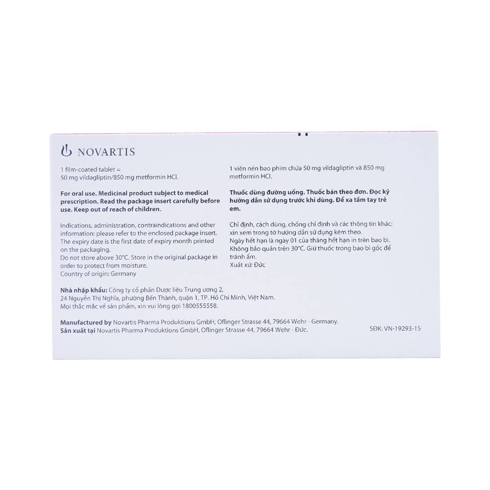 Thuốc Galvus Met 50mg/850mg Novartis hỗ trợ điều trị đái tháo đường típ 2 (6 vỉ x 10 viên)