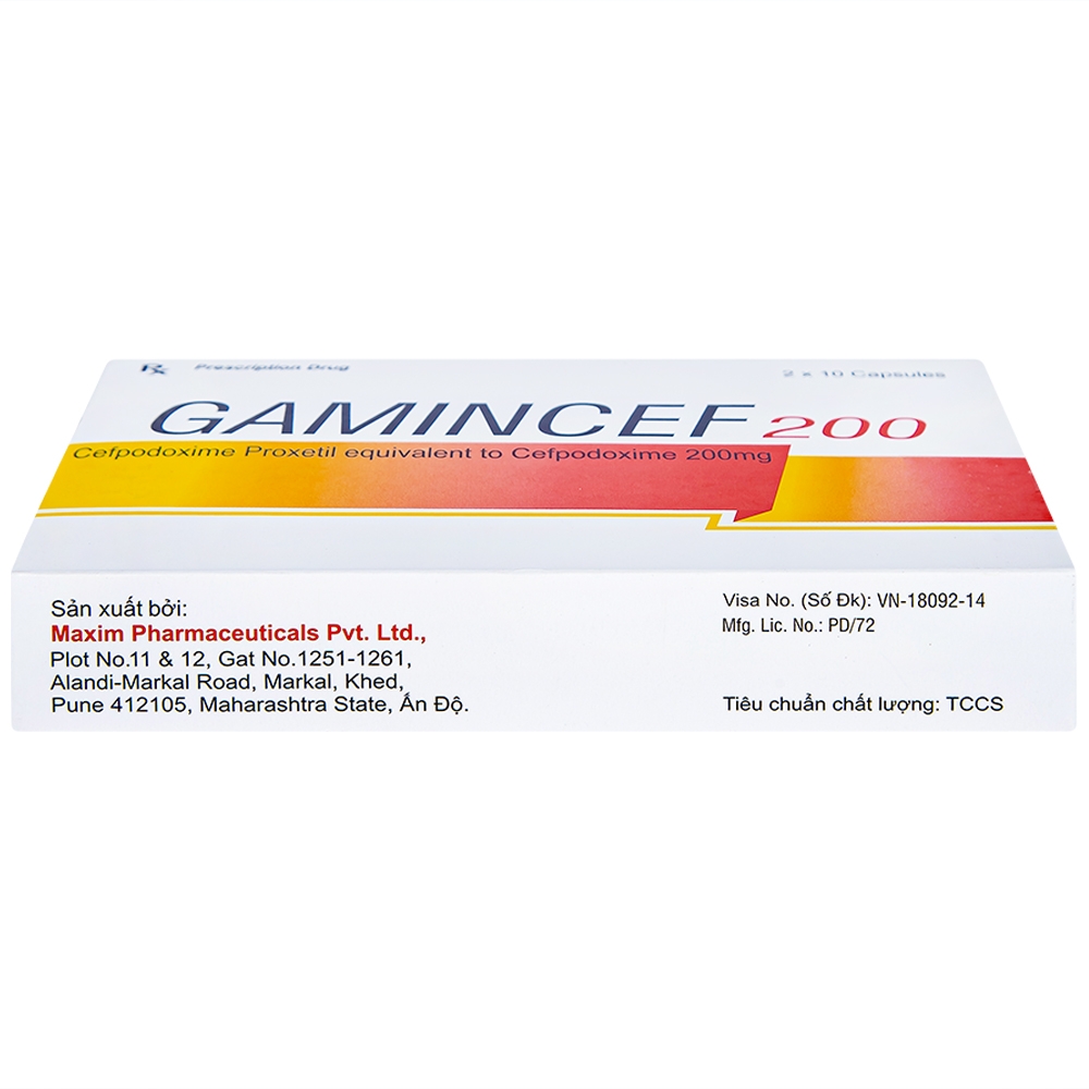 Thuốc Gamincef 200 Maxim điều trị viêm phổi, viêm phế quản, viêm họng (2 vỉ x 10 viên)