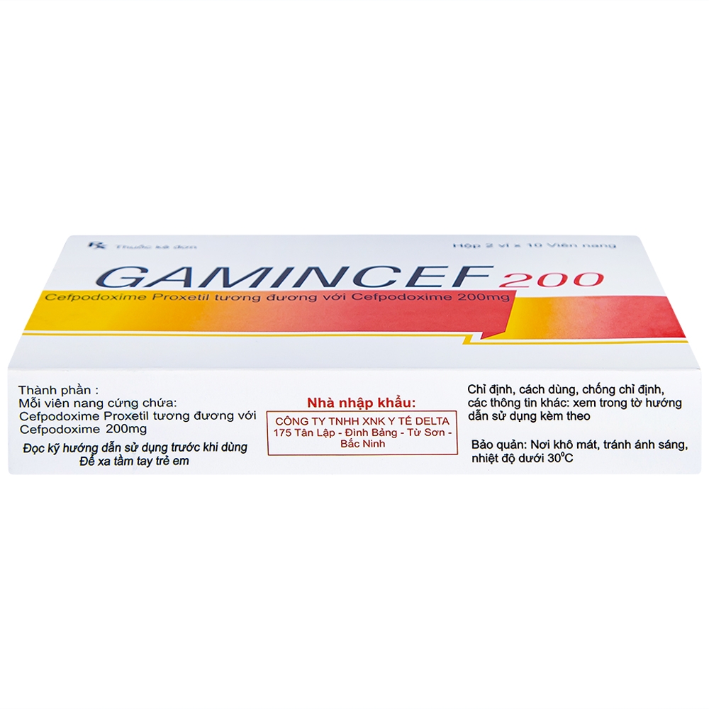 Thuốc Gamincef 200 Maxim điều trị viêm phổi, viêm phế quản, viêm họng (2 vỉ x 10 viên)
