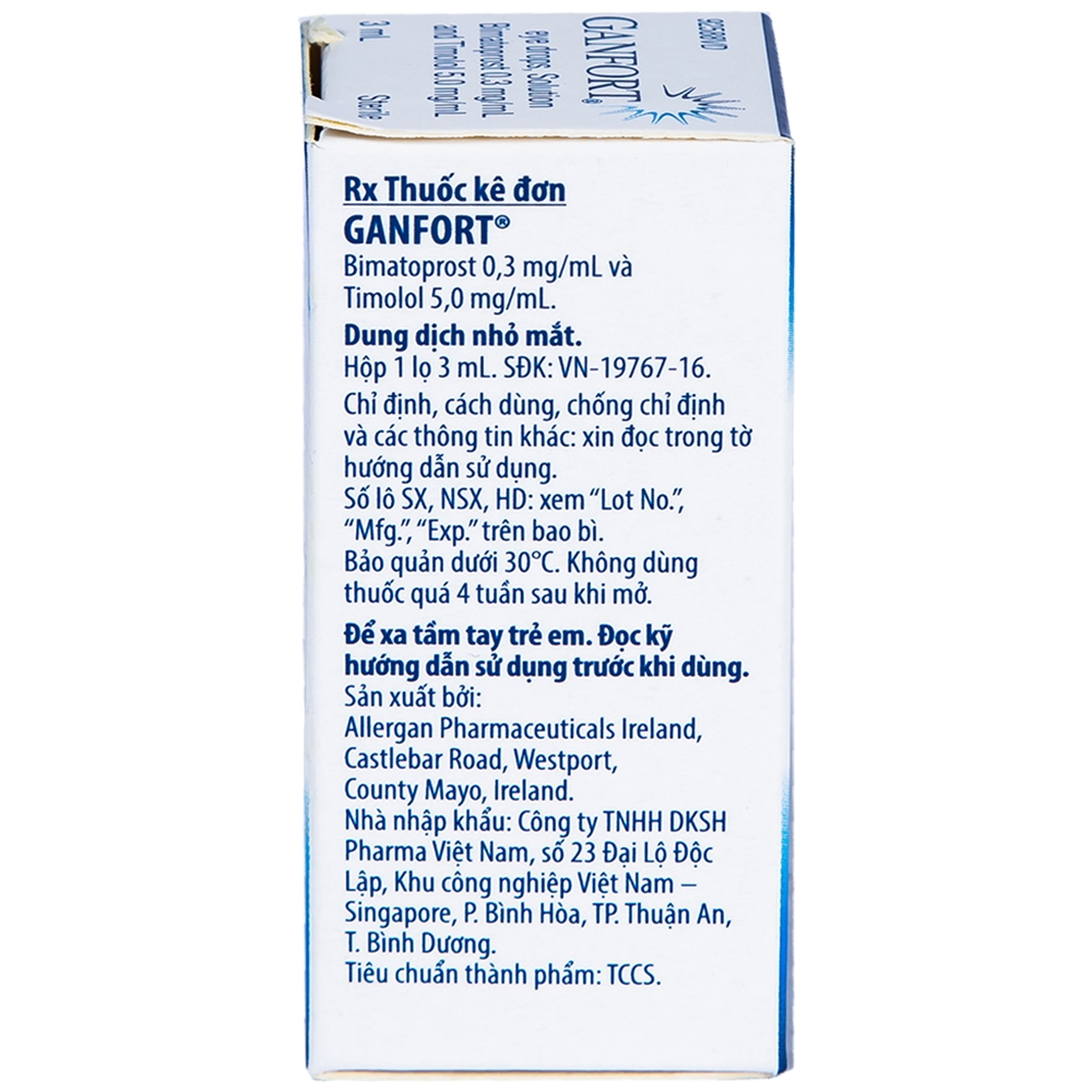 Thuốc nhỏ mắt Ganfort Allergan điều trị Glaucoma góc mở, tăng nhãn áp (3ml)