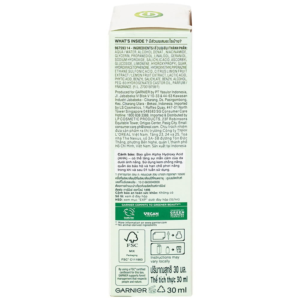 Tinh chất ngừa mụn Garnier Skin Naturals Bright Complete Anti Acne Booster Serum 30ml