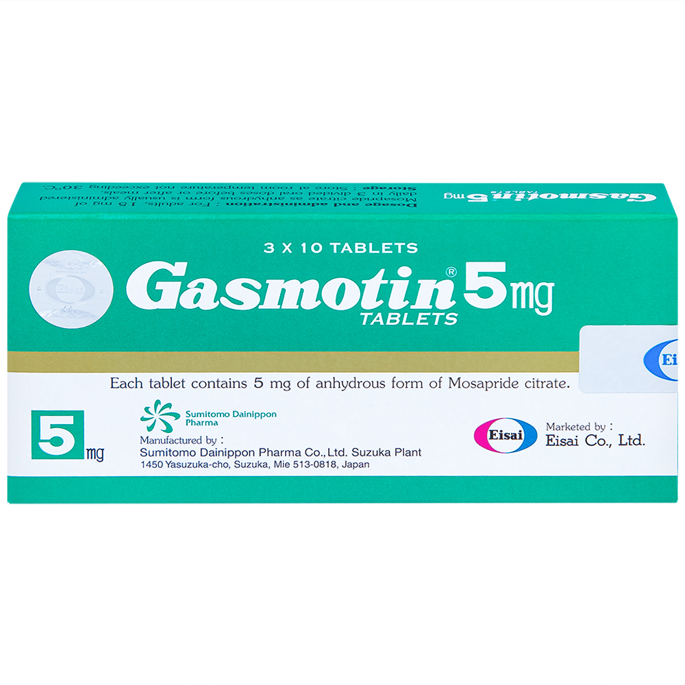 Thuốc Gasmotin 5mg Eisai điều trị viêm dạ dày mạn tính (3 vỉ x 10 viên)