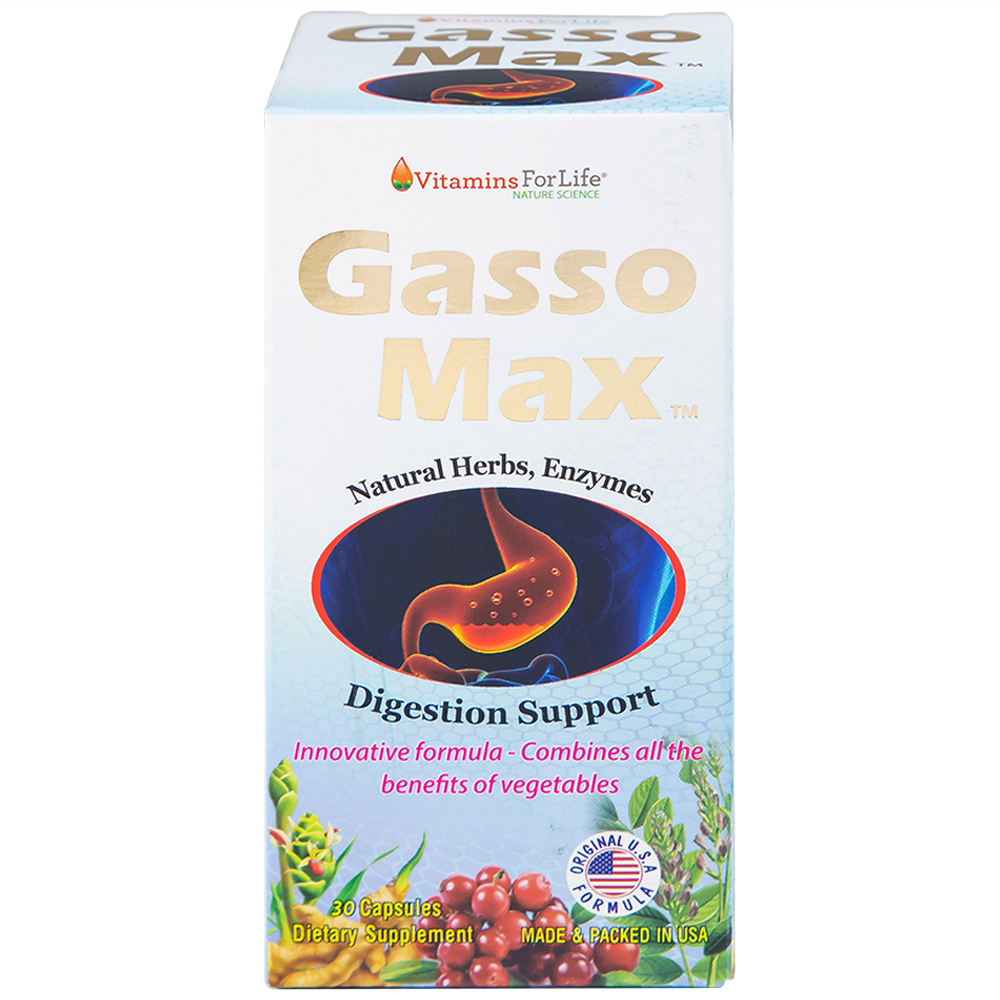 Viên uống bổ sung enzyme và các thảo mộc hỗ trợ tiêu hóa tốt Gasso Max Vitamins For Life (30 viên)