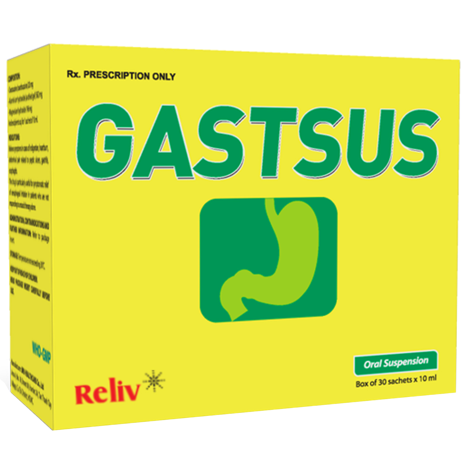 Thuốc Gastsus Reliv giảm triệu chứng ăn không tiêu, ợ nóng, đau bụng (30 gói)