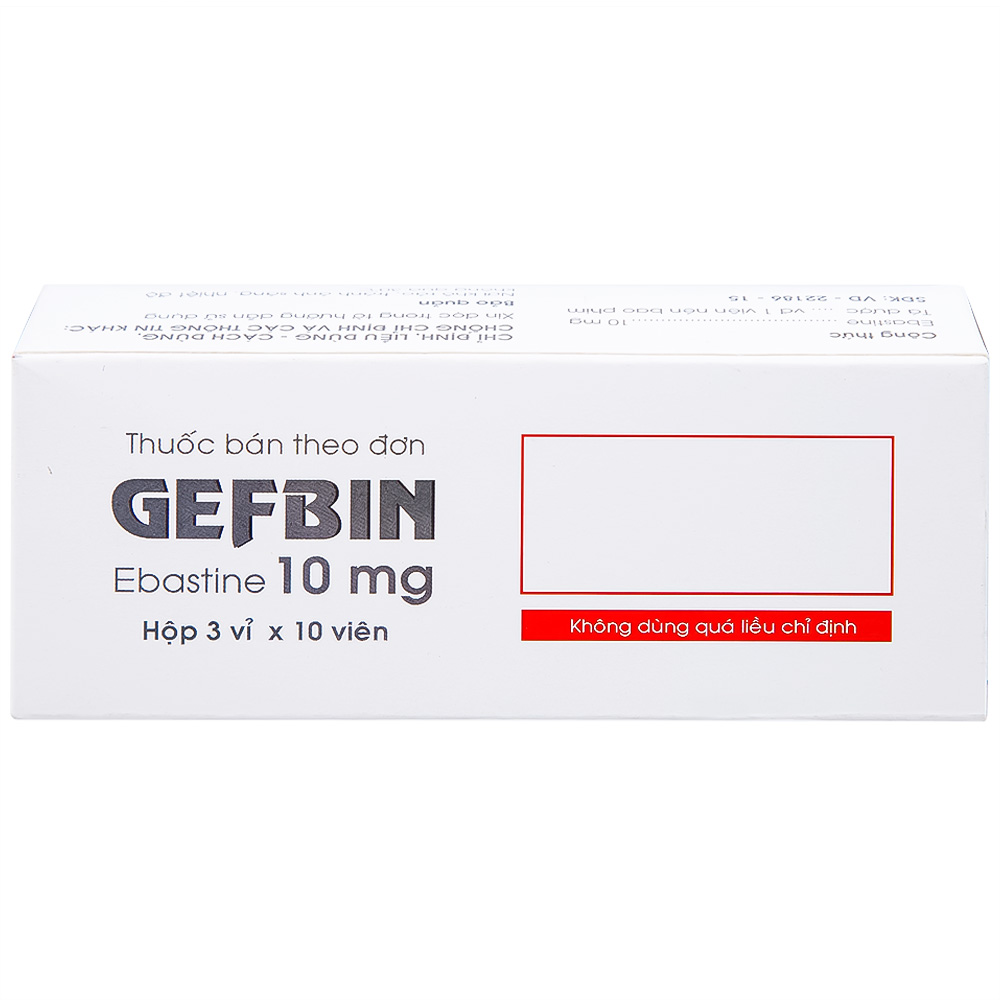 Thuốc Gefbin Medisun điều trị viêm mũi dị ứng, mề đay vô căn mạn tính (3 vỉ x 10 viên)