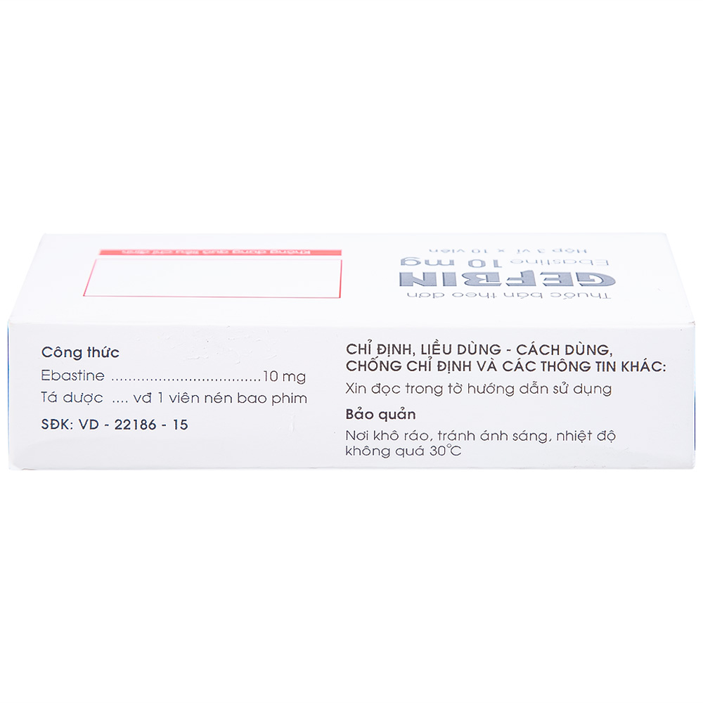 Thuốc Gefbin Medisun điều trị viêm mũi dị ứng, mề đay vô căn mạn tính (3 vỉ x 10 viên)
