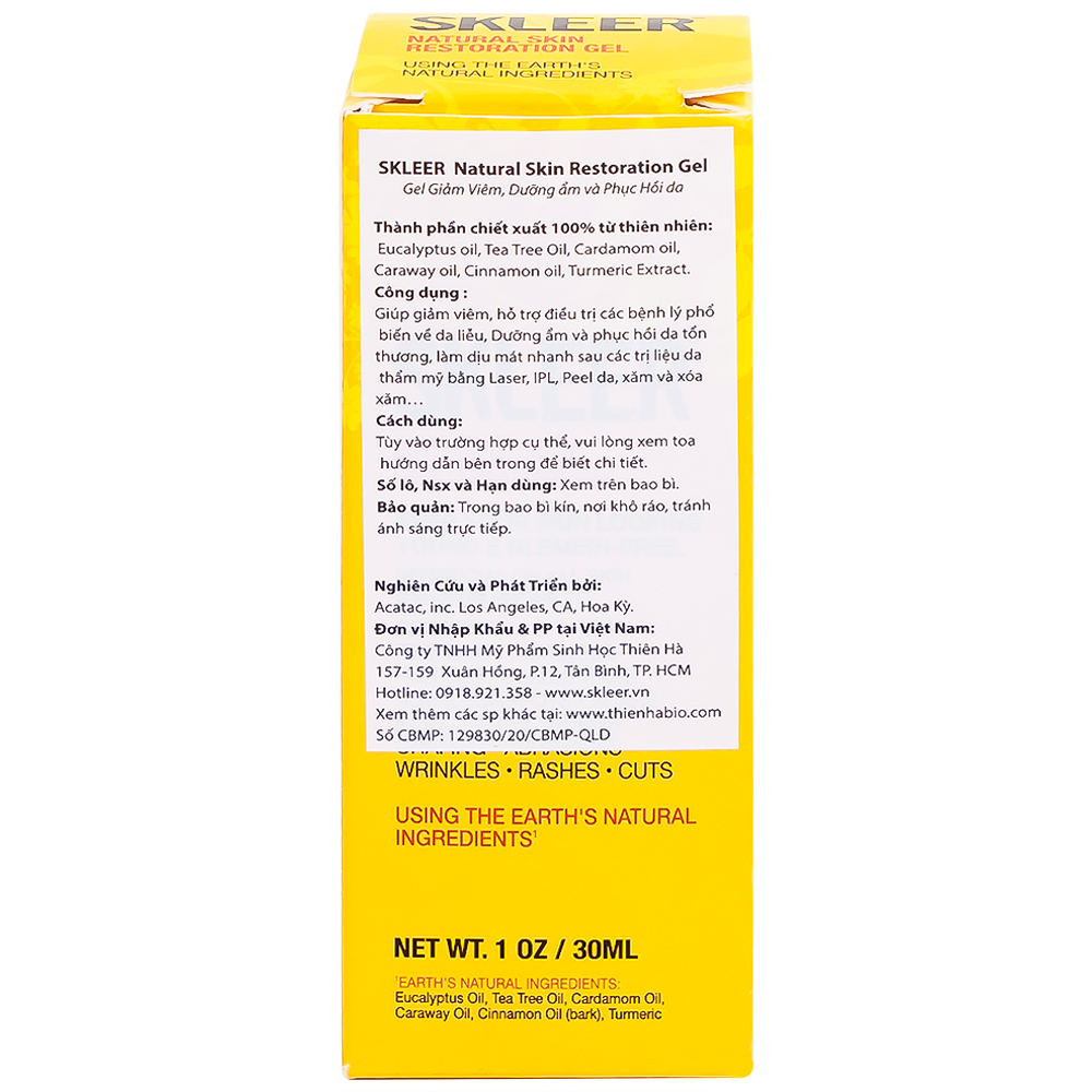 Gel bôi phục hồi da Skleer Natural Skin Restoration 30ml