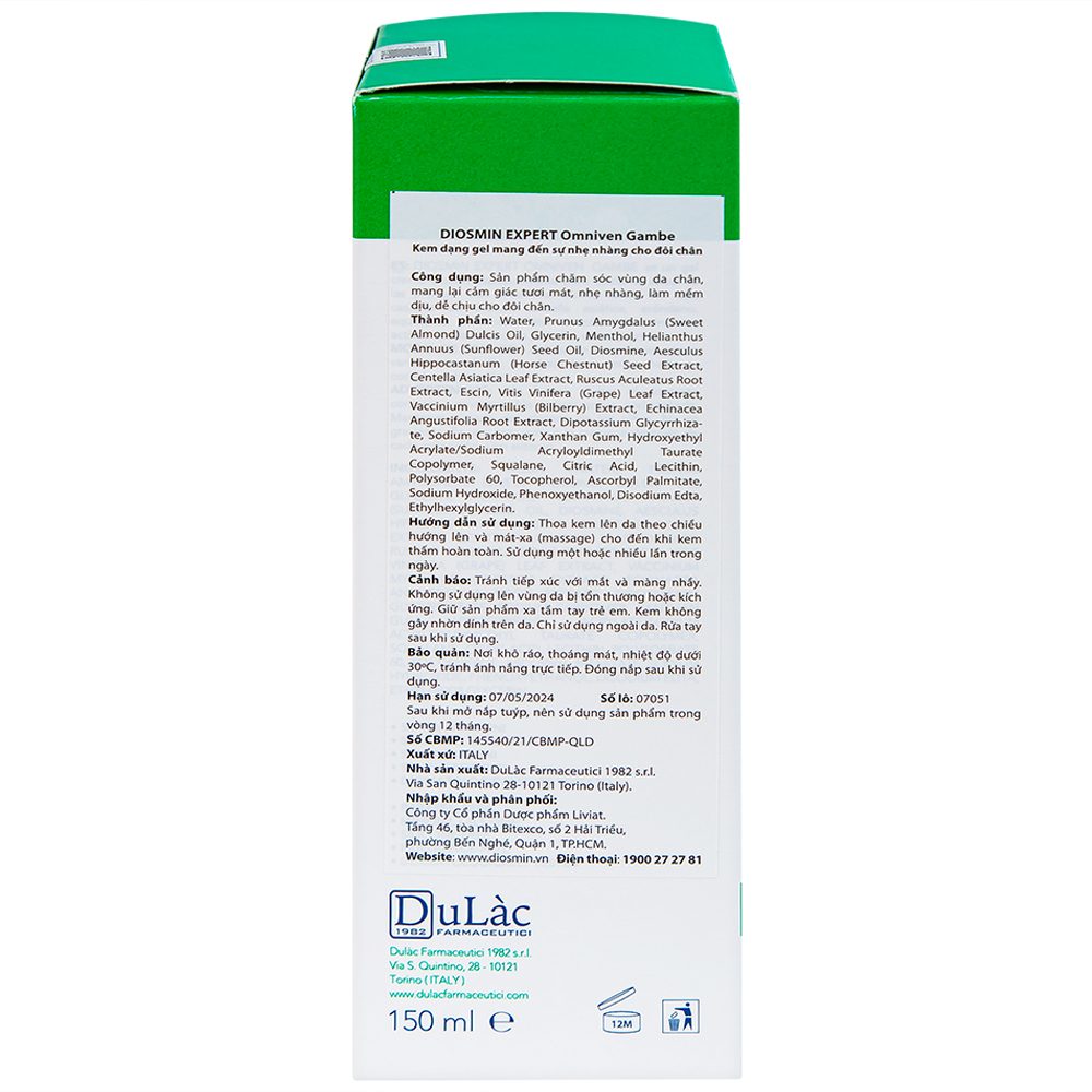 Gel bôi suy giãn tĩnh mạch chân Diosmin Expert Omniven Gambe (150ml)