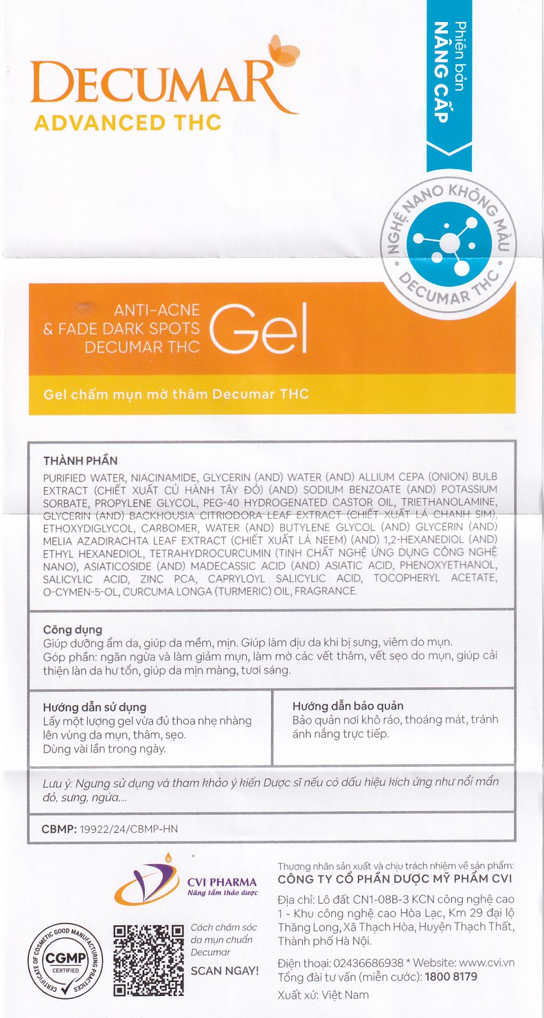 Gel bôi Decumar Advance THC giảm mụn, ngừa thâm (20g)
