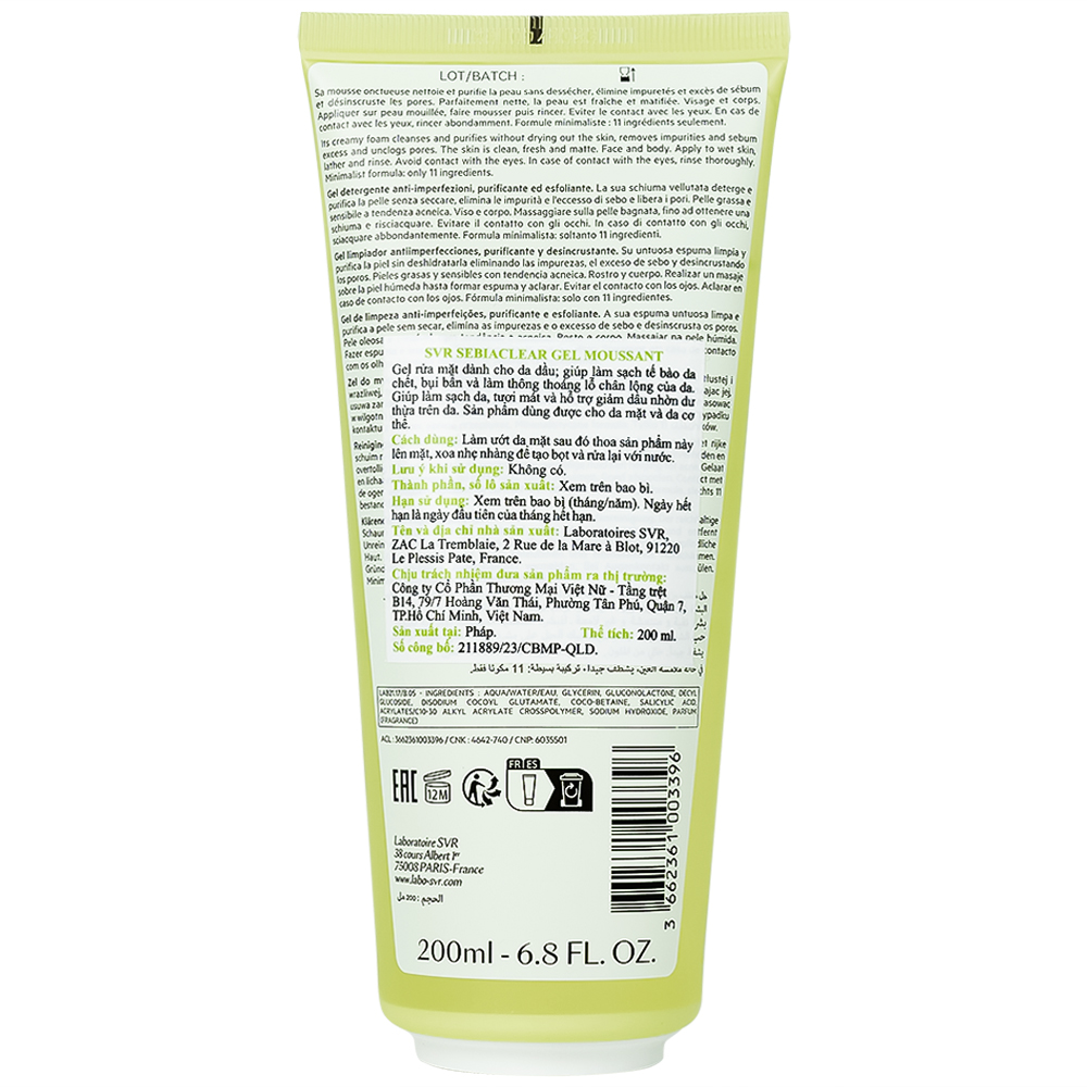 Gel rửa mặt không xà phòng cho da dầu SVR Sebiaclear Moussant 200ml
