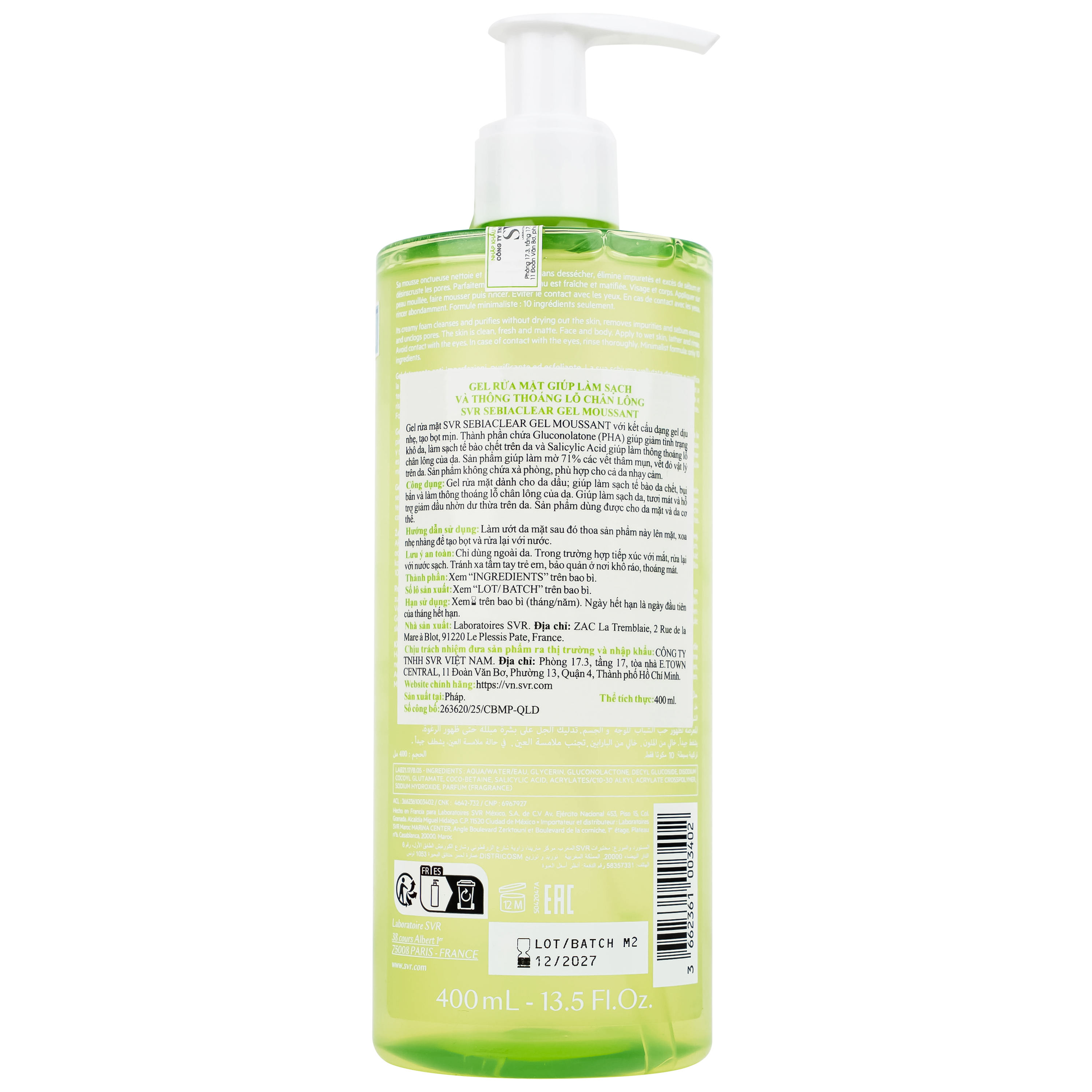 Gel rửa mặt SVR Sebiaclear Moussant làm sạch và giảm dầu cho da dầu (400ml)