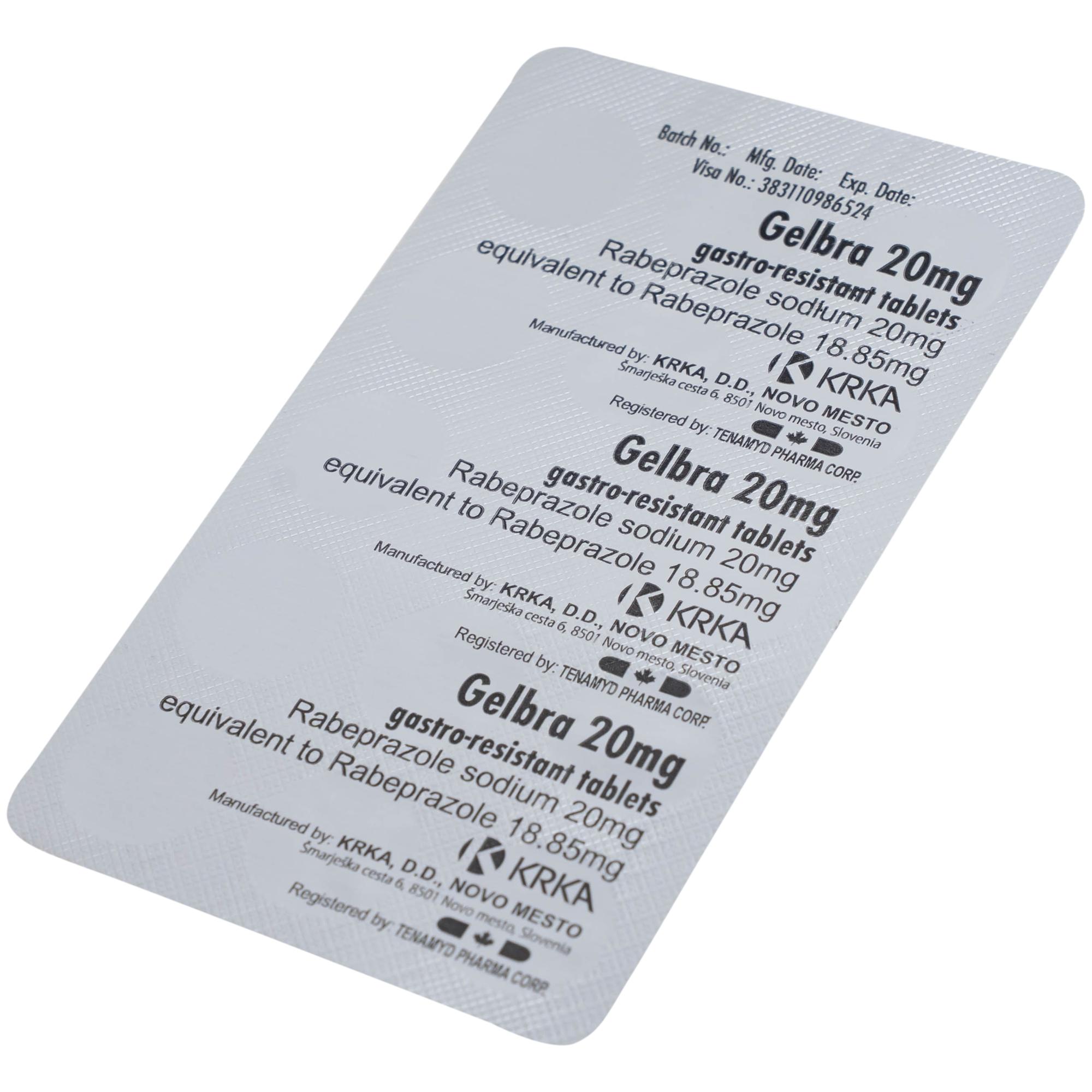 Thuốc Gelbra 20mg KRKA điều trị các bệnh về dạ dày-tá tràng và trào ngược (2 vỉ x 14 viên)