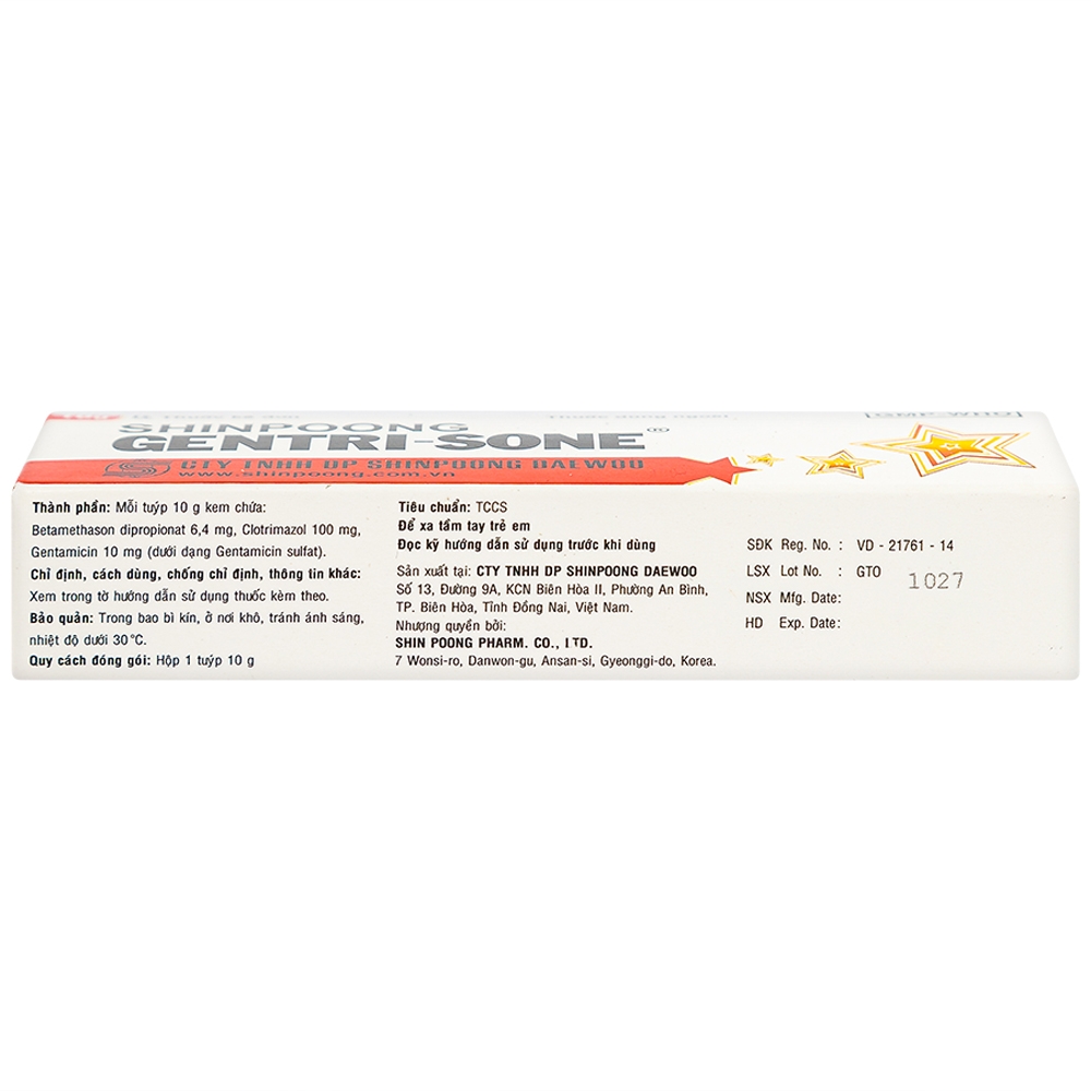 Kem Gentrisone ShinPoong Deawoo điều trị nấm da, giảm viêm ngứa da (10g)