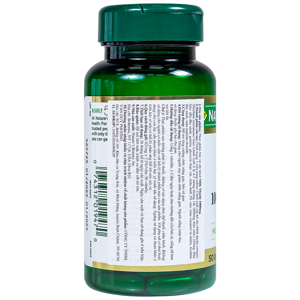 Viên uống hỗ trợ tăng cường chức năng gan, bảo vệ gan Milk Thistle Nature's Bounty (50 viên)