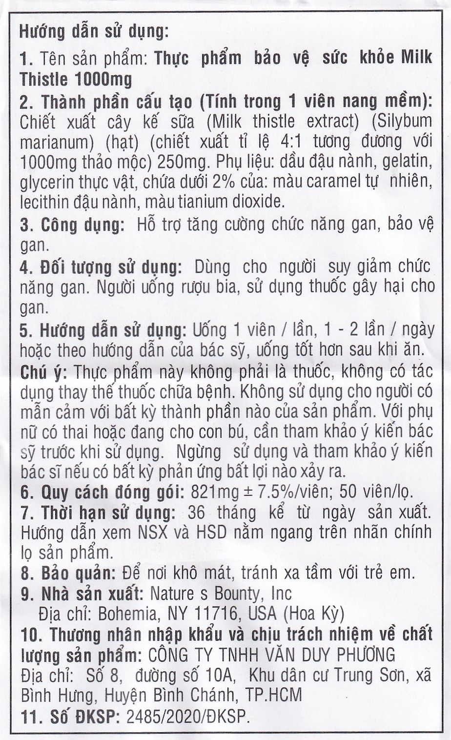 Viên uống hỗ trợ tăng cường chức năng gan, bảo vệ gan Milk Thistle Nature's Bounty (50 viên)