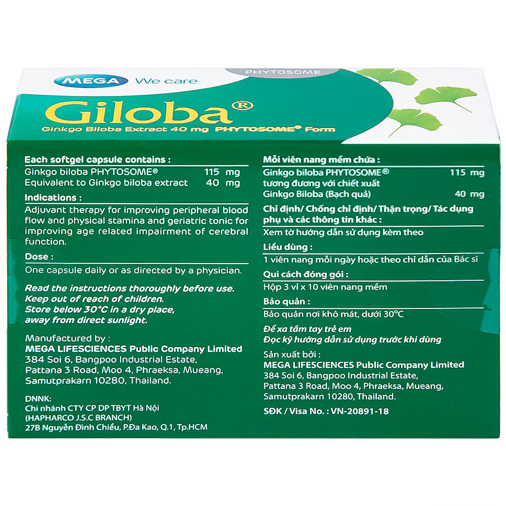Thuốc Giloba 40mg MEGA We care điều trị suy tuần hoàn não (3 vỉ x 10 viên)