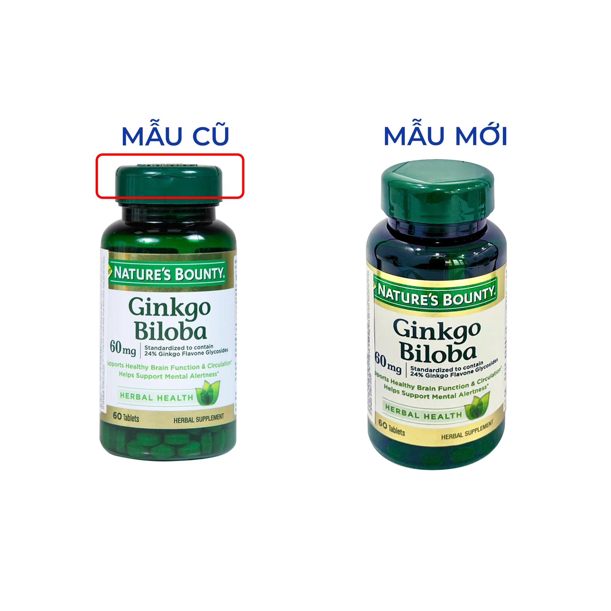 Viên uống hỗ trợ tăng cường tuần hoàn não Ginkgo Biloba 60mg Nature's Bounty (60 viên)