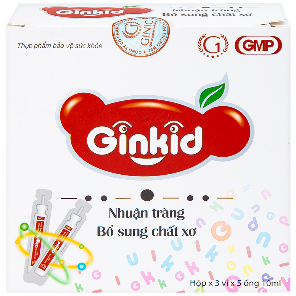 Siro Ginkid nhuận tràng bổ sung chất xơ giúp tiêu hóa tốt, giảm táo bón (3 vỉ x 5 ống x 10ml)