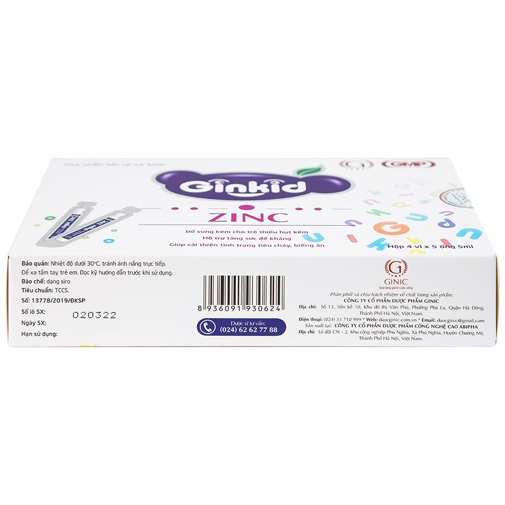 Siro Ginkid ZinC bổ sung kẽm hỗ trợ tăng sức đề kháng (4 vỉ x 5 ống x 5ml)
