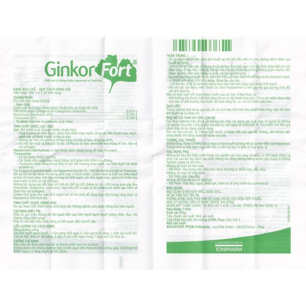 Thuốc Ginkor Fort điều trị suy tĩnh mạch bạch huyết (3 vỉ x 10 viên)