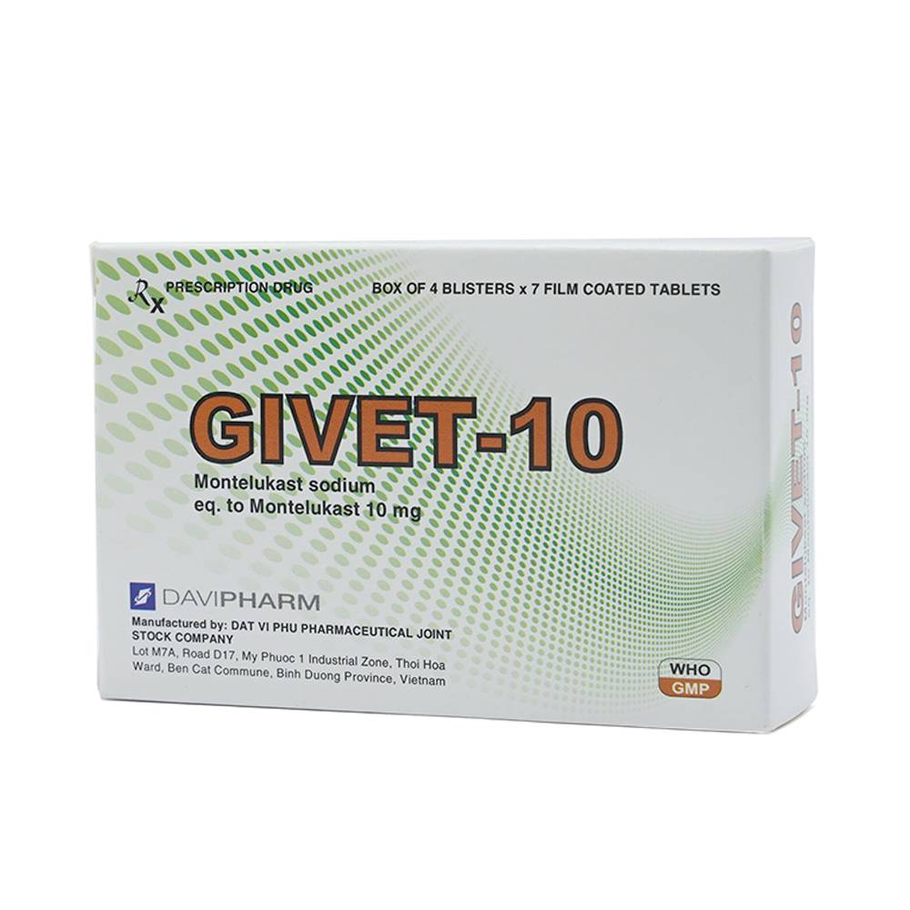 Thuốc Givet-10 Davipharm phòng và điều trị viêm phế quản mạn tính (4 vỉ x 7 viên)