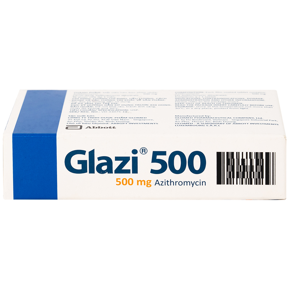 Thuốc Glazi 500 Abbott điều trị viêm xoang cấp, viêm tai giữa cấp, viêm họng, viêm amidan (2 vỉ x 3 viên) 