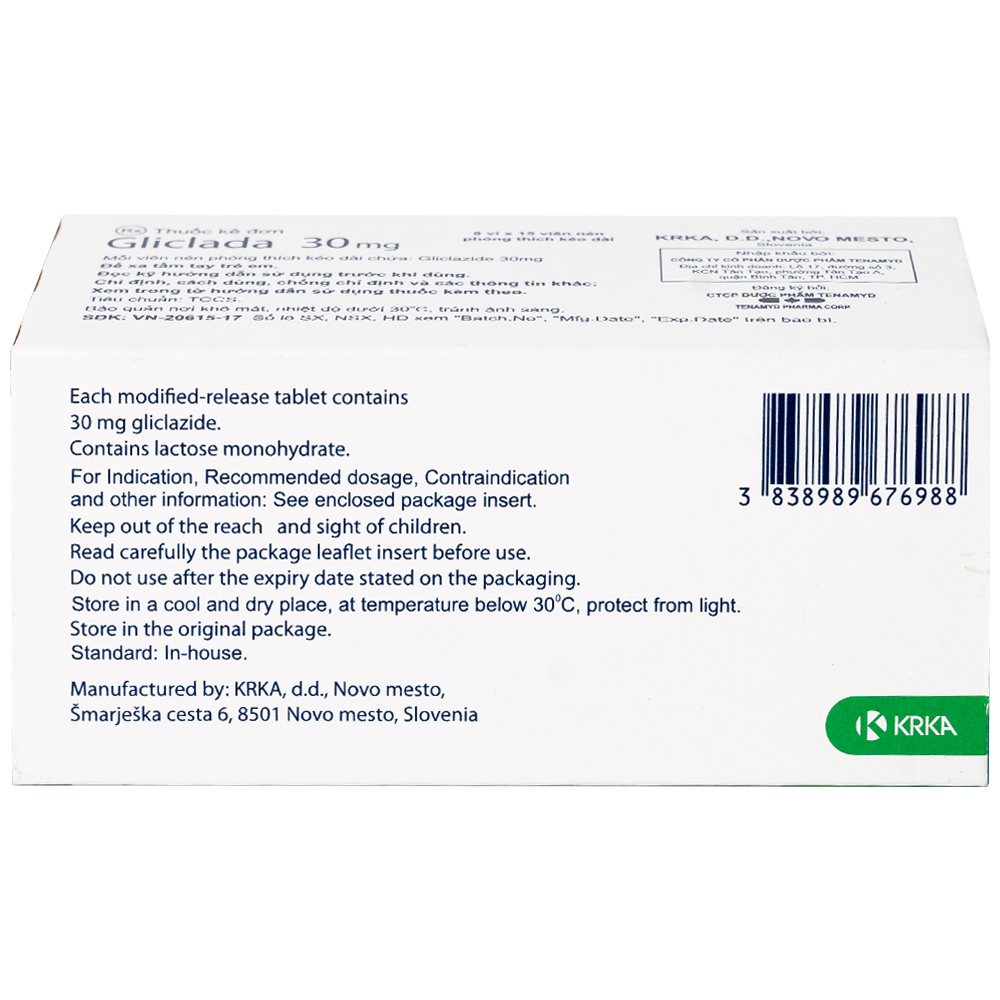 Thuốc Gliclada 30mg KRKA điều trị bệnh tiểu đường (8 vỉ x 15 viên)