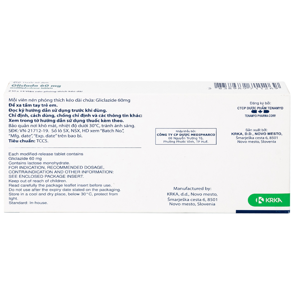 Thuốc Gliclada 60mg KRKA điều trị bệnh tiểu đường (2 vỉ x 15 viên)