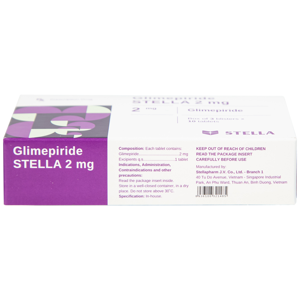 Thuốc Glimepiride Stella 2mg kiểm soát đường huyết cao ở bệnh tiểu đường típ 2 (3 vỉ x 10 viên)