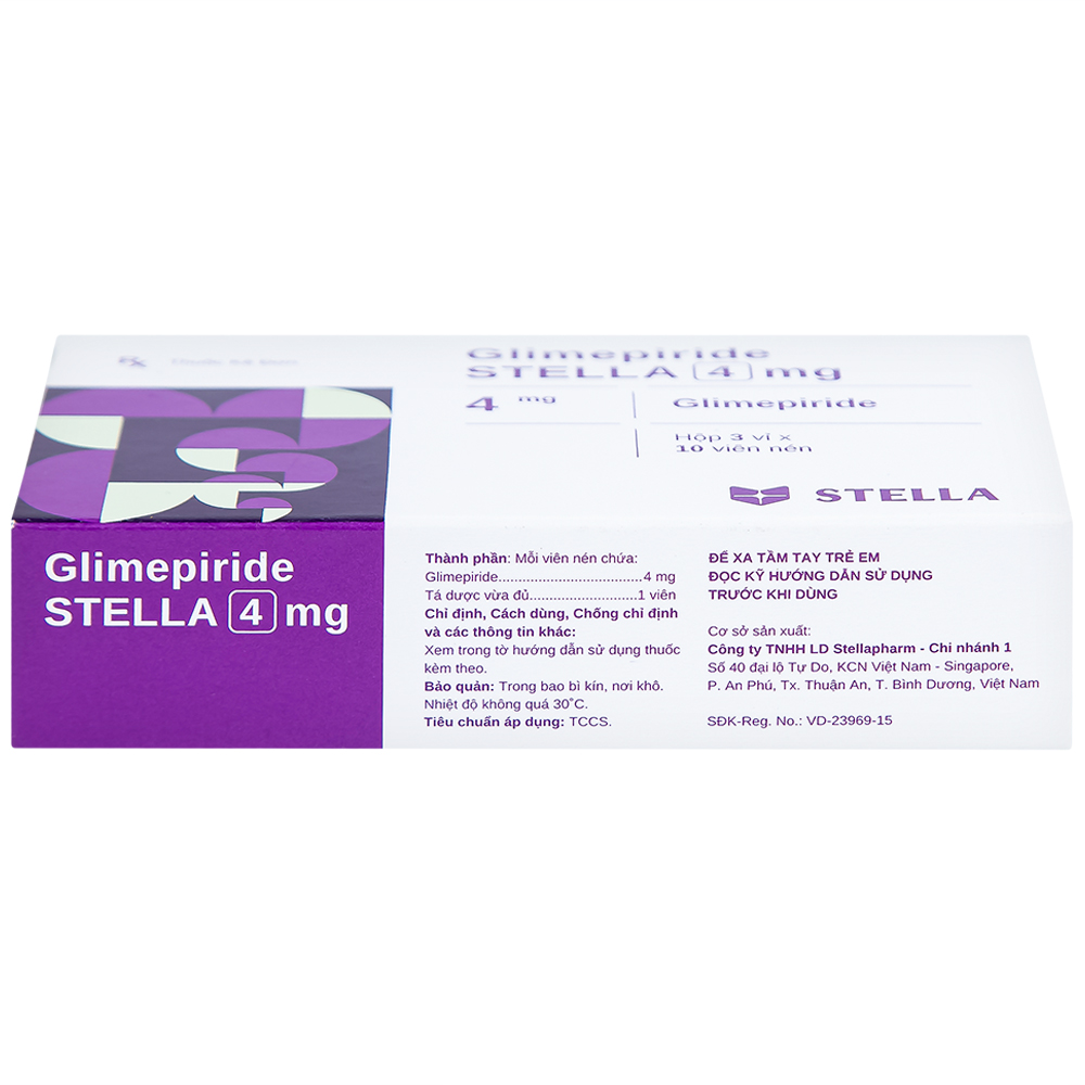 Thuốc Glimepiride Stella 4mg kiểm soát đường huyết ở bệnh tiểu đường típ 2 (3 vỉ x 10 viên)