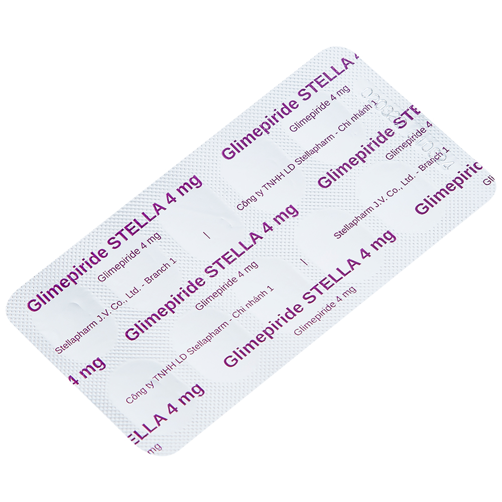 Thuốc Glimepiride Stella 4mg kiểm soát đường huyết ở bệnh tiểu đường típ 2 (3 vỉ x 10 viên)