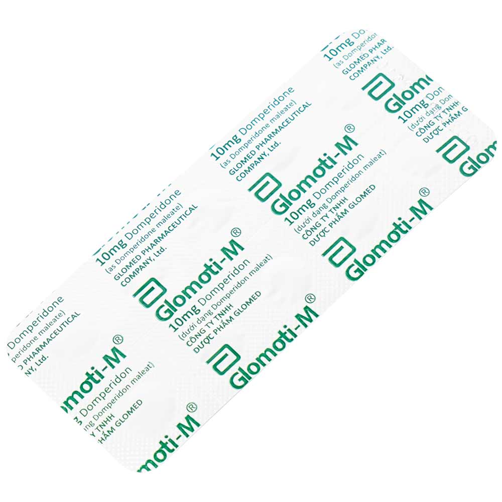 Thuốc Glomoti-M Glomed điều trị triệu chứng buồn nôn, nôn, chướng bụng (10 vỉ x 10 viên)