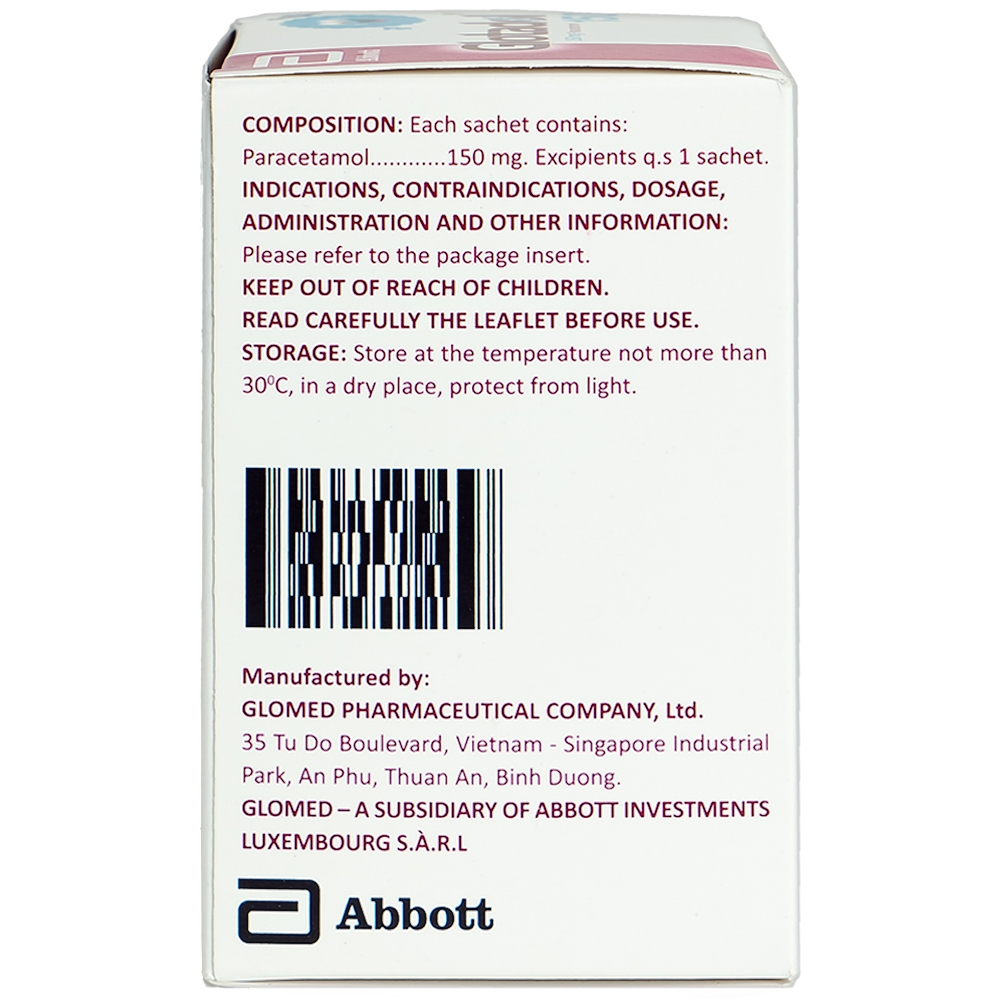 Bột Glotadol 150 Abbott hỗ trợ hạ sốt và giảm các cơn đau do cảm cúm (20 gói x 2g)