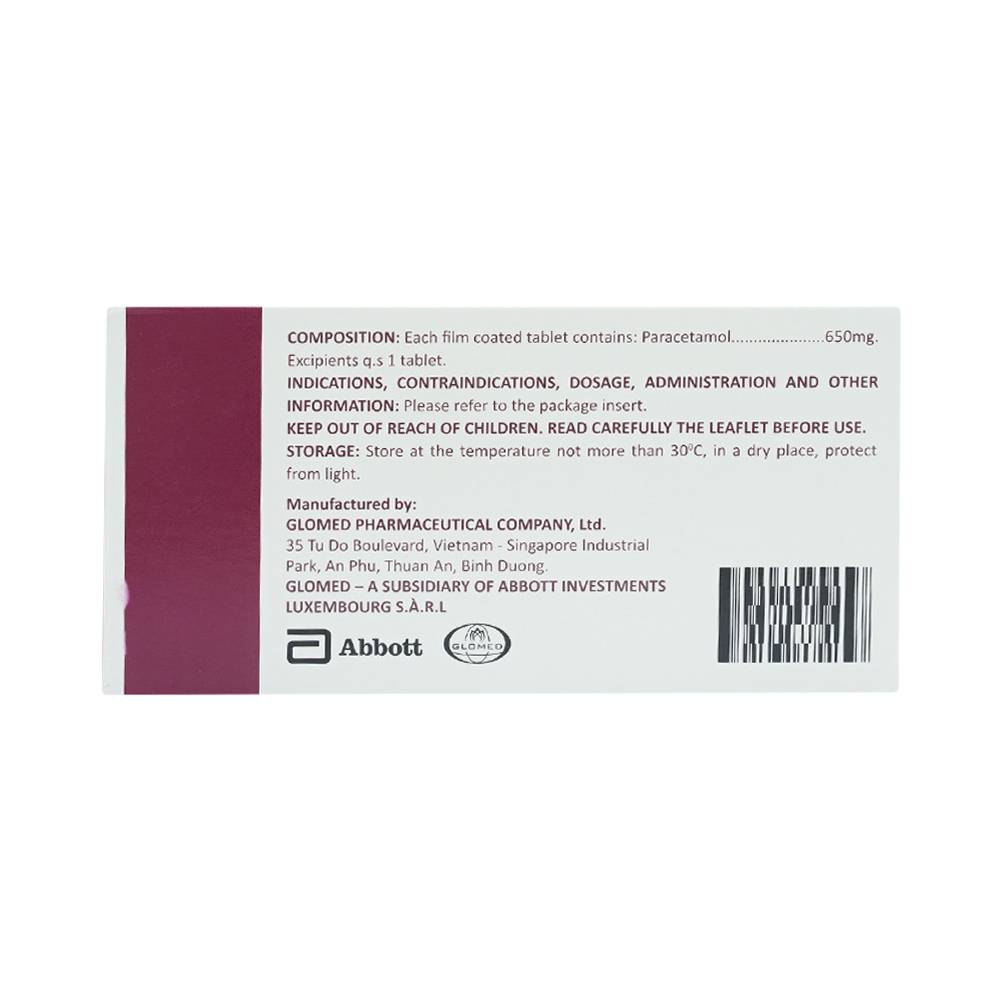 Thuốc Glotadol 650 Abbott hỗ trợ hạ sốt và giảm đau (10 vỉ x 10 viên)