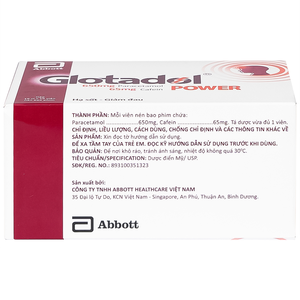 Thuốc Glotadol Power Abbott giảm đau đầu, đau nửa đầu, đau nhức do cảm lạnh (10 vỉ x 10 viên)