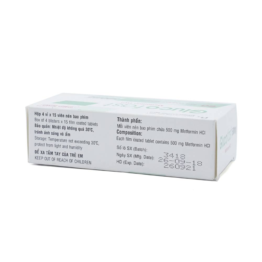 Thuốc Glucofast 500mg Mebiphar điều trị tiểu đường típ 2 (4 vỉ x 15 viên)