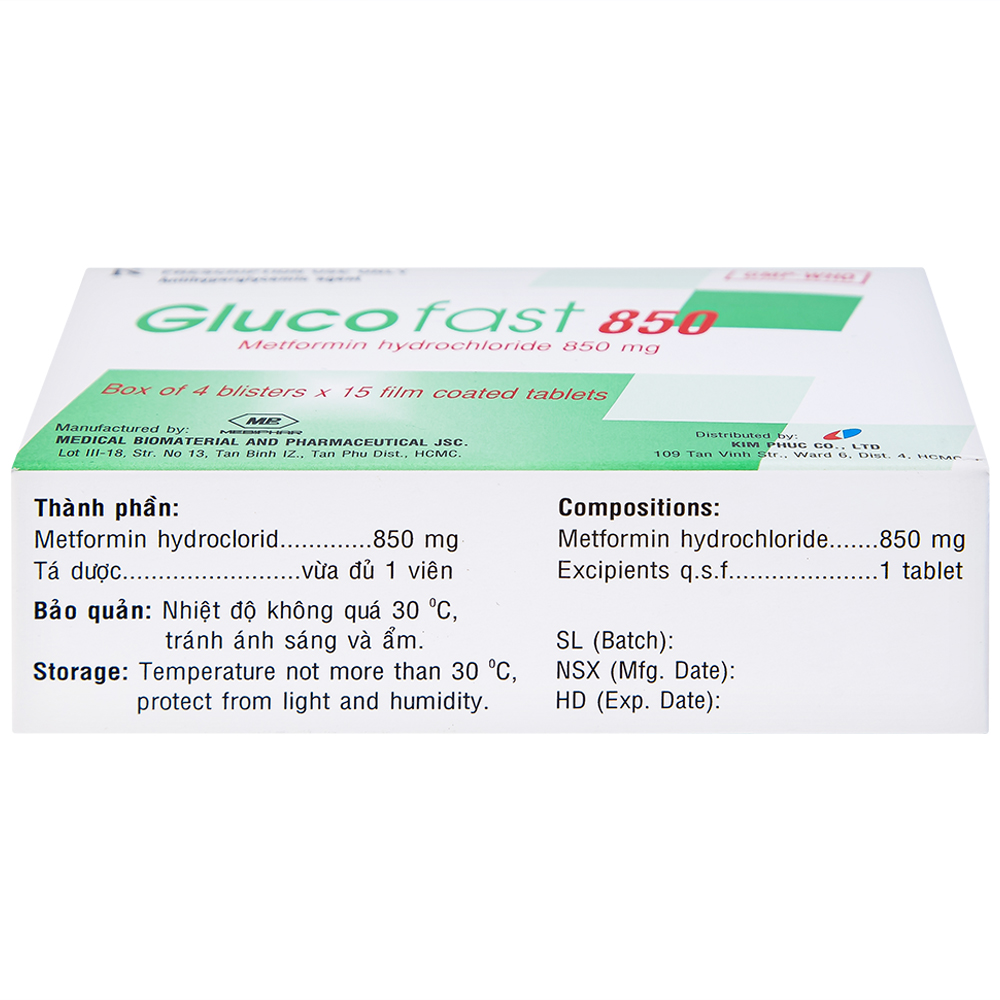 Thuốc Glucofast 850 Mebiphar điều trị tiểu đường típ 2 (4 vỉ x 15 viên)