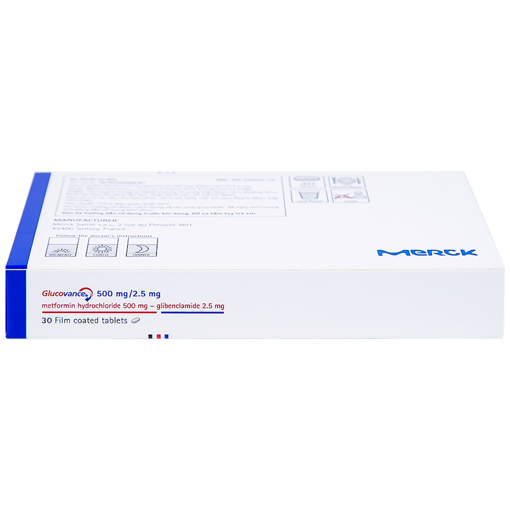 Thuốc Glucovance 500mg/2.5 mg Merck điều trị tiểu đường típ 2 (2 vỉ x 15 viên)