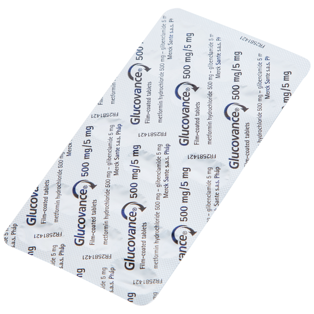 Thuốc Glucovance 500mg/5mg Merck điều trị bệnh đái tháo đường típ 2 (2 vỉ x 15 viên)