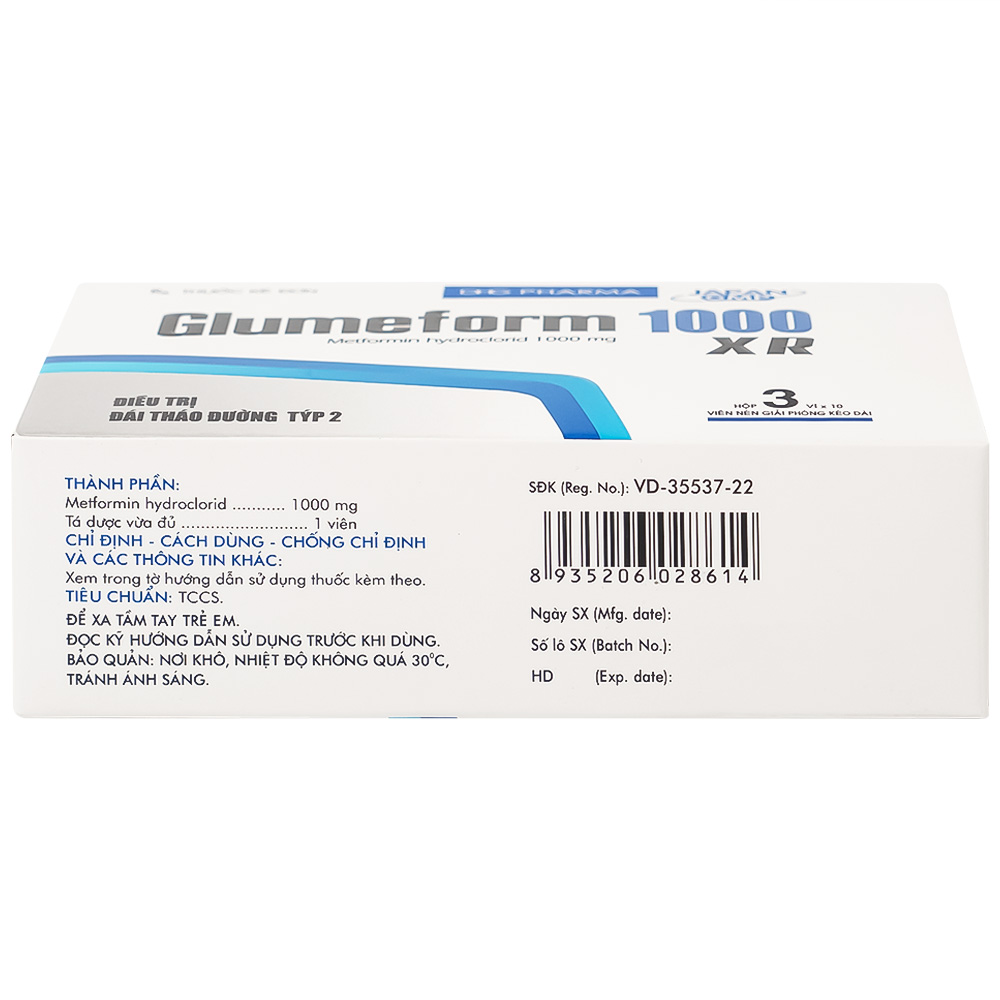 Thuốc Glumeform 1000 XR DHG điều trị đái tháo đường típ 2 (3 vỉ x 10 viên)