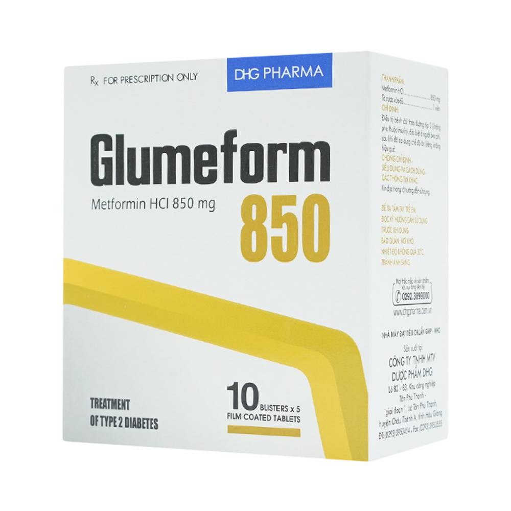 Thuốc Glumeform 850 DHG điều trị bệnh đái tháo đường típ 2 (10 vỉ x 5 viên)